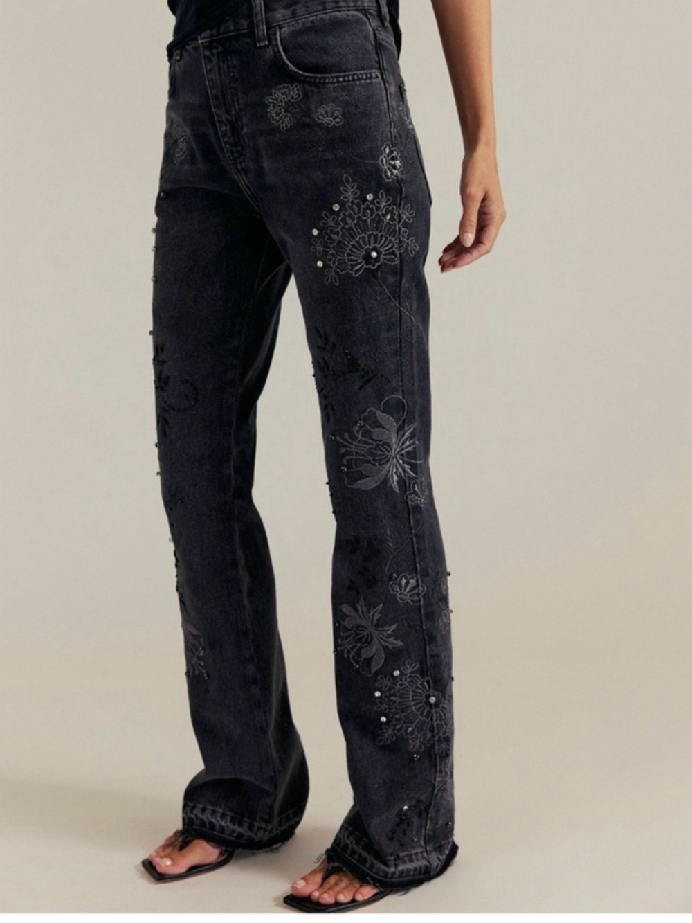 Free People -We The Free Black Embroidered Flare Jeans